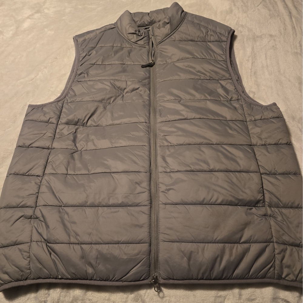 True Classic Puffer Vest Men XL Grey Excellent Full Zip Nylon Snap Pockets